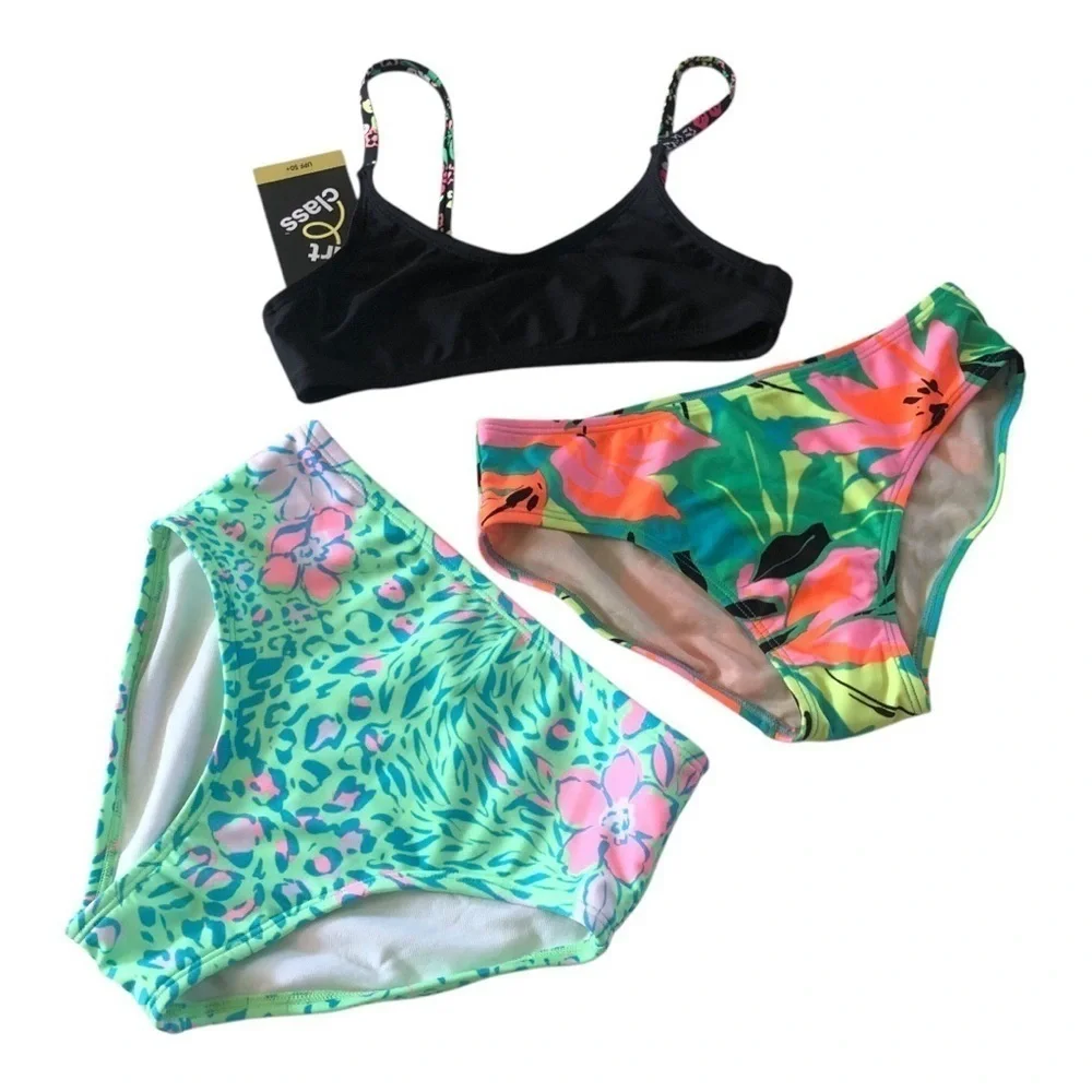 Bundle 3Pc Art Class Black Bralette Floral Bikinis Swimwear Set Size M8